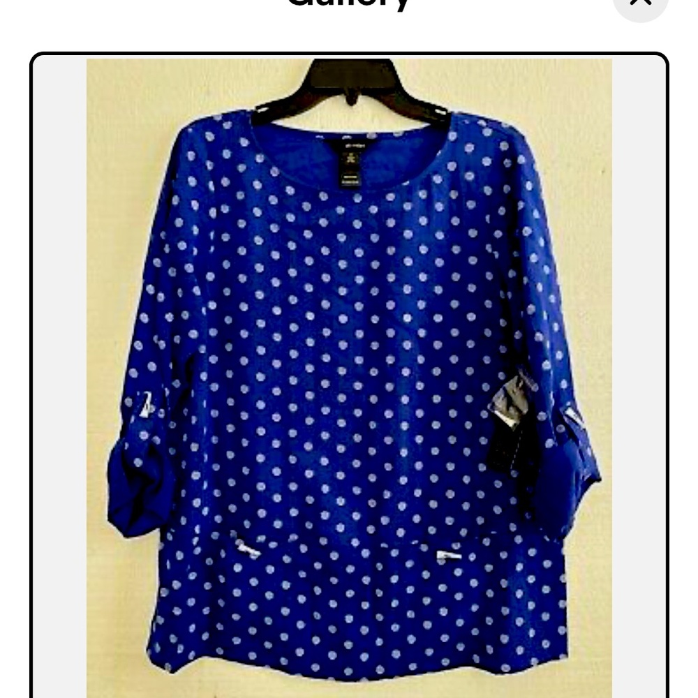Ali Miles Blue Dot Print Tunic Top 3/4 Sleeve Size L NWT